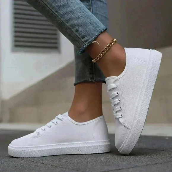 White Sporty Women's Canvas Shoes - Picture 4 of 5